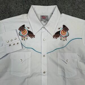 Ely Diamond Western Snap Shirt Mens L White Eagle Embroidered Pearl Snap 3963WHT